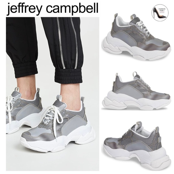 Jeffrey Campbell Grey Reflective Fabric Lace Up Womens Fashion Lo-Fi Sneaker 8.5 - Picture 1 of 16